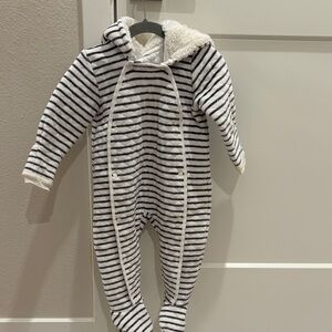 Nordstrom Grey and White Striped Hooded Footie